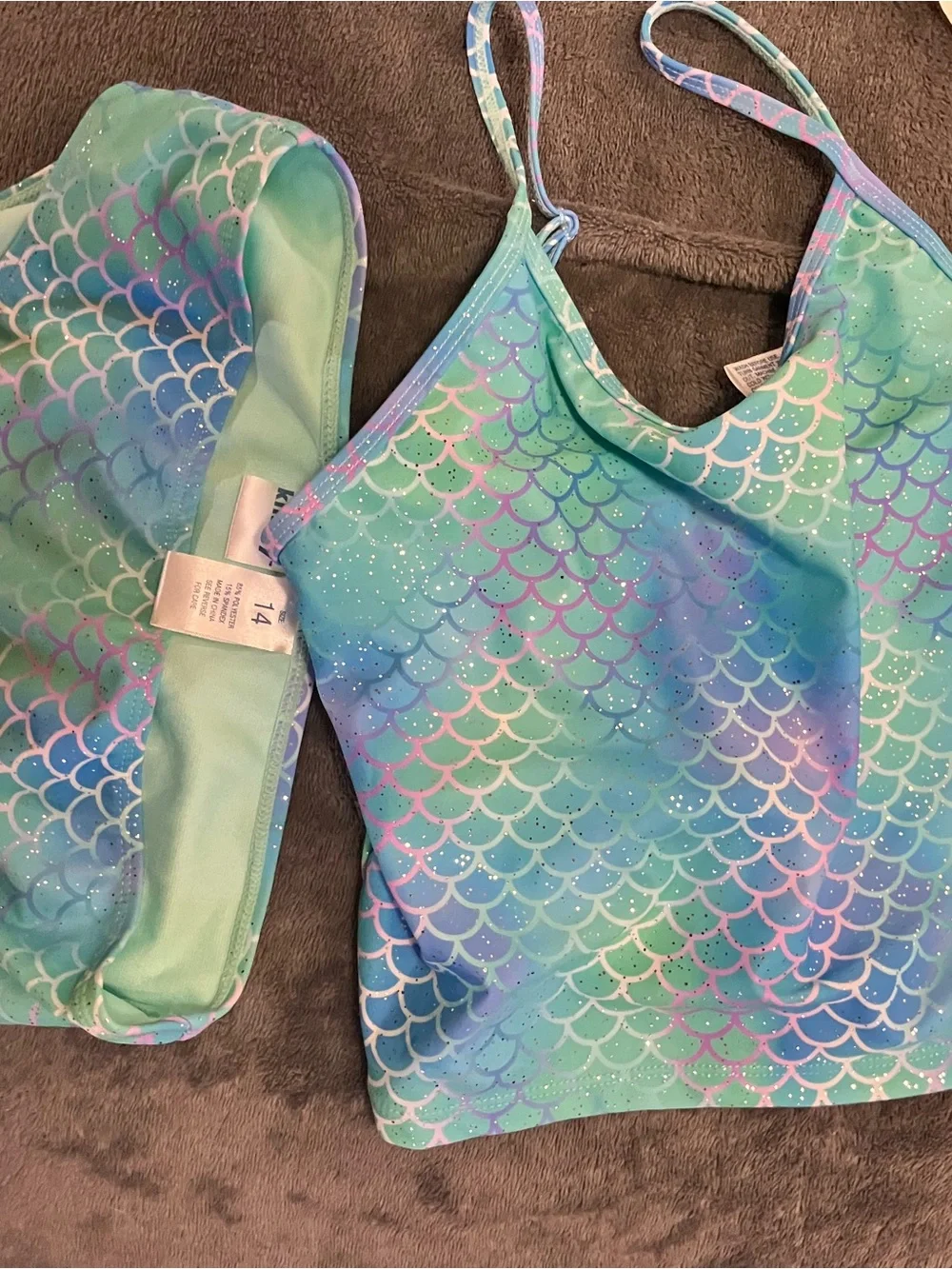 Girls Mermaid Scale Glitter Bikini Set - Turquoise, Aqua & Purple